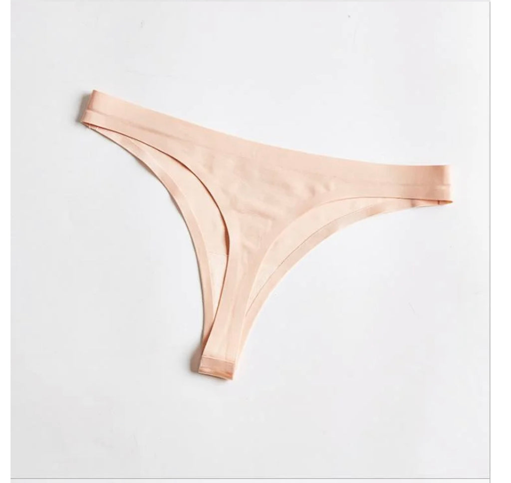 Beige Ice Silk Thongy Women Panties Seamless G String Briefs